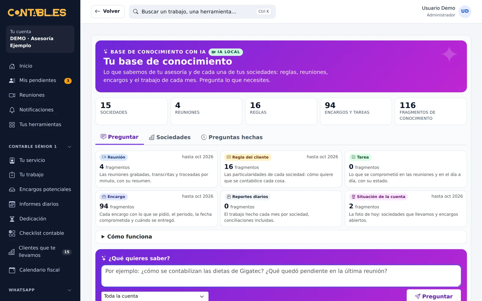 Pregunta lo que necesites sobre tus empresas