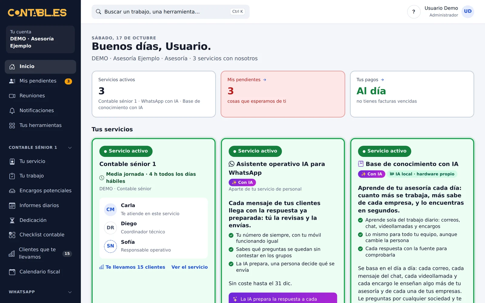 Tu inicio: tus servicios, lo que esperamos de ti y tus pagos